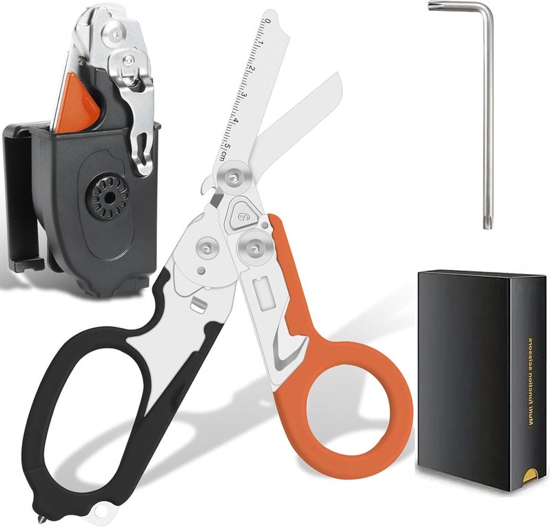 Lemasa 6-in-1 trauma shears - emergency responders, outdoor emergencies, medical staff, and outdoor camping, Gift box packaging with scissors storage K sheaths (Black Orange) - Image 1